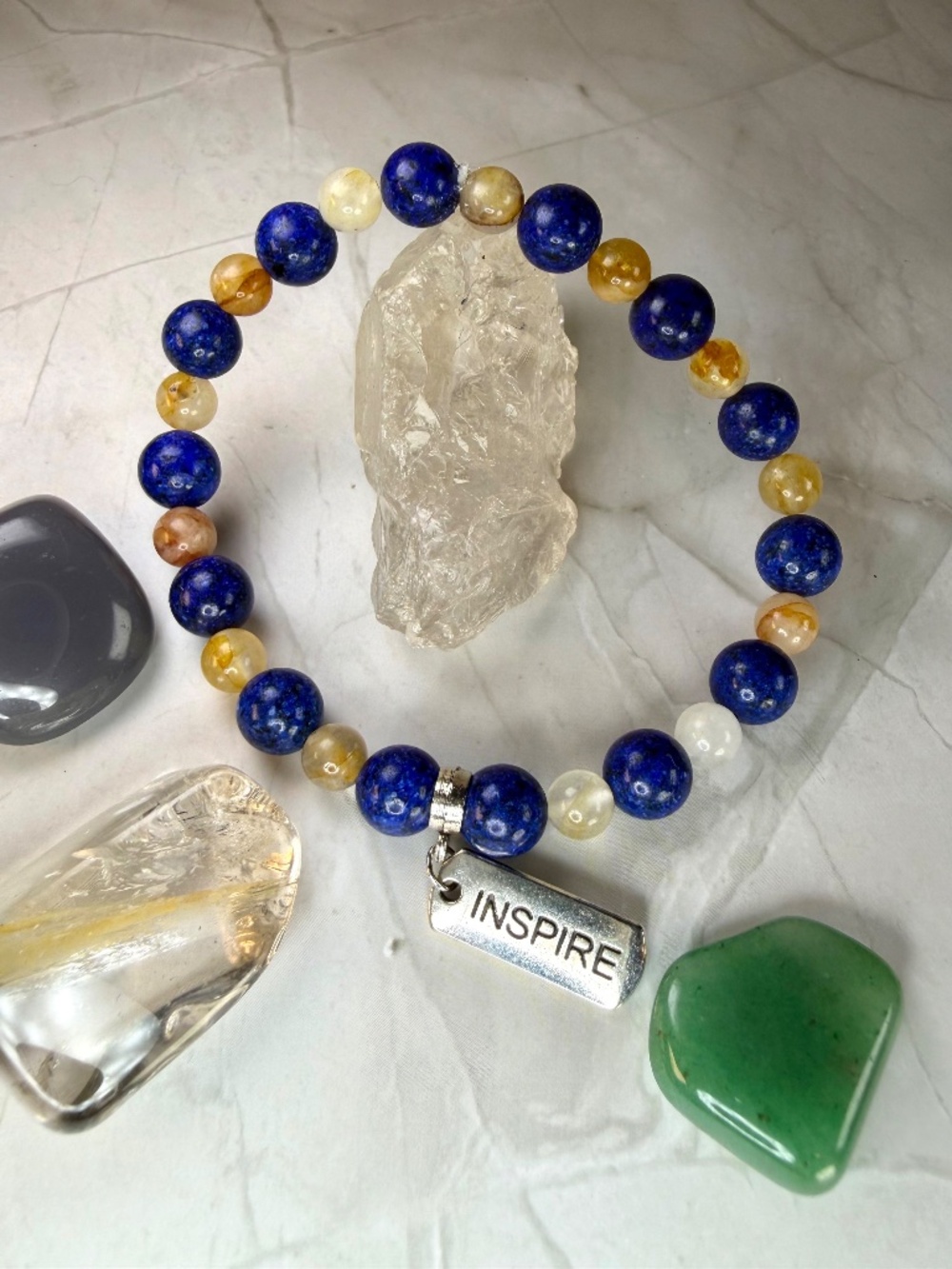 Lapis Lazuli 8mm & Golden Healer Quartz Inspire Bracelet